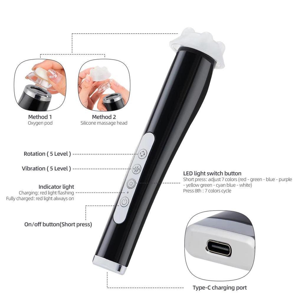 CO2 Oxygen Bubble Pen — Portable Facial Machine for Gel Facial Skin Care, Home SPA, Oxygen Bubble Beauty Device for Face