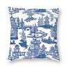 Blue Willow Chinese  and White Porcelain Inspired Pillowcase Living Room Cushion Cover Square,
