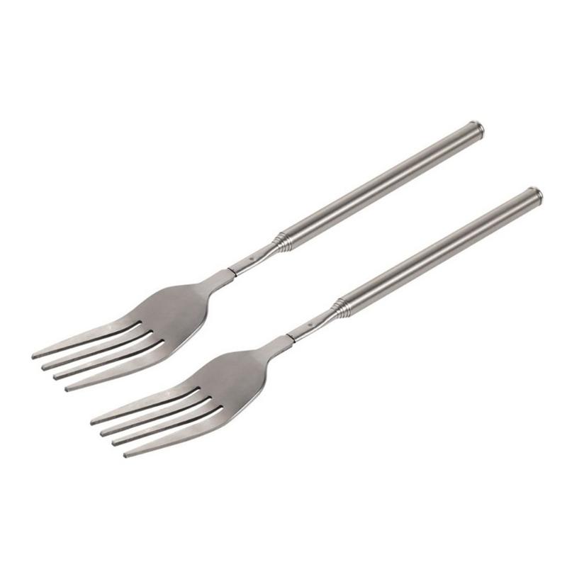 652F 2pcs Stainless Steel Adjustable Forks Spoon Telescopic Long Cutlery Dinning Utensils for BBQ Picnics and Kitchen Use
