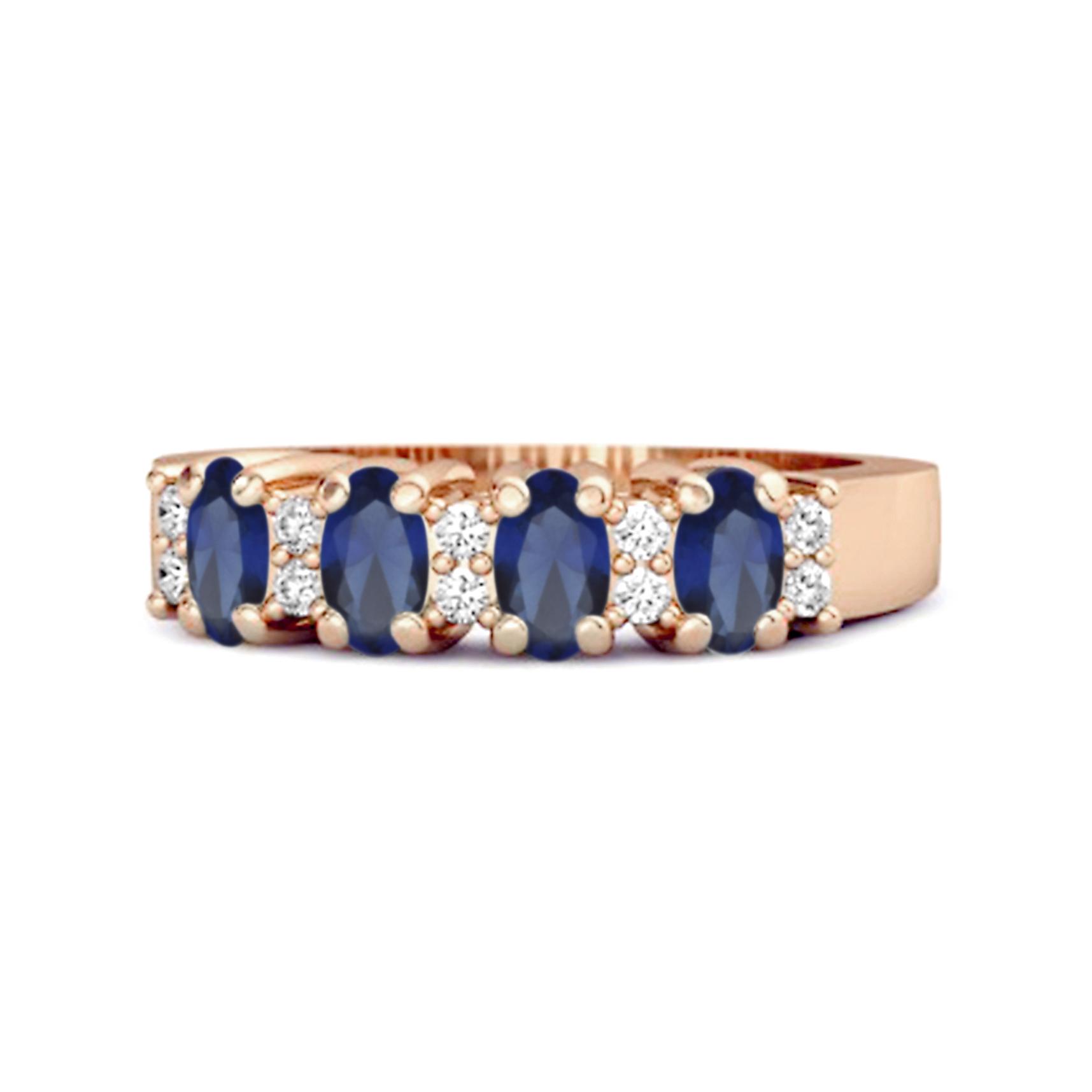 Blue Sapphire Oval Half Eternity Ring - 925 Sterling Silver Rose Gold Vermeil 8 ярко-розовый