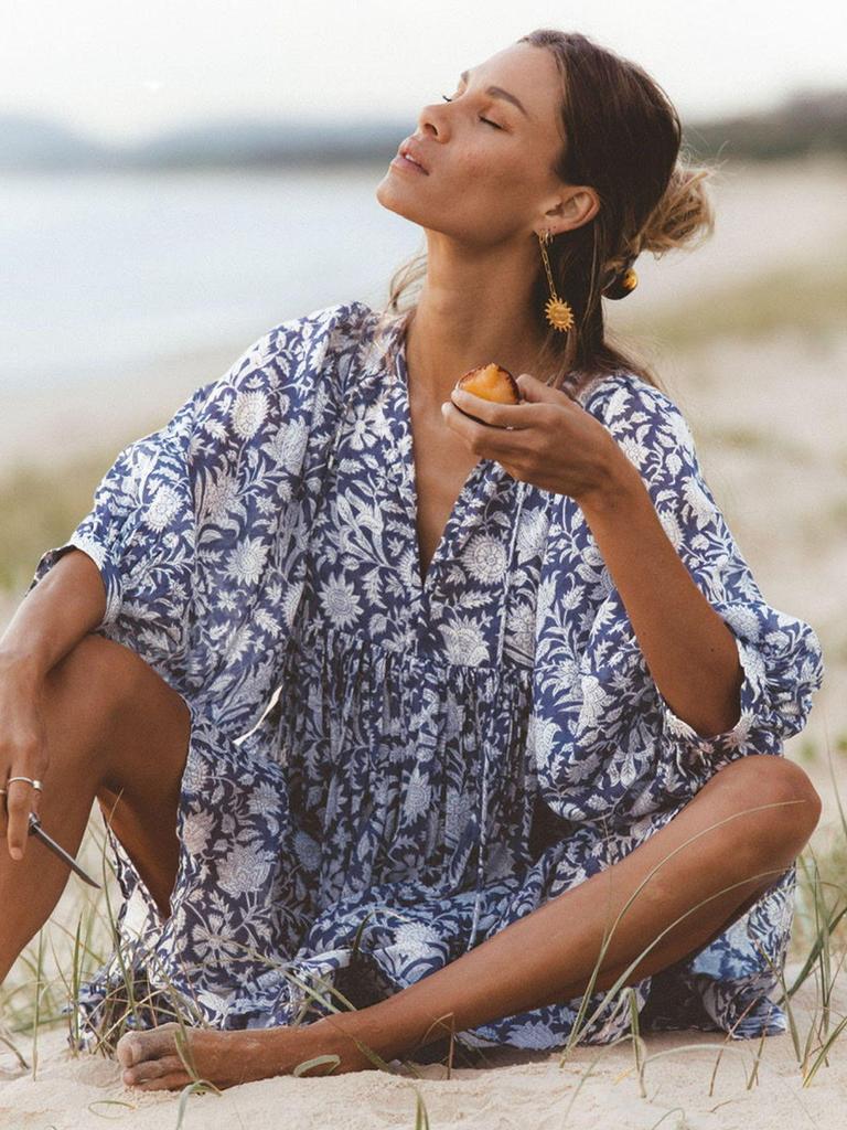 Women's Floral Tie-Back Casual Cotton Dress - Short Sleeve & Loose Fit for Beach Holidays