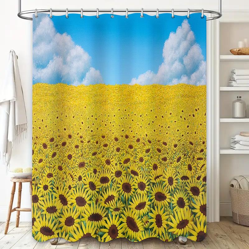 Sunflower Shower Curtain Floral Botanical Farmhouse Bathroom Decor Vintage Rustic Washable Fabric Set