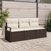 3-Piece Garden Sofa Set with Brown Poly Rattan Cushions, 2-Seater Garden Sofa with Storage and Cushions 3354907
