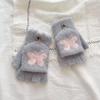 Bow Flip Knitted Gloves New Plush Thickened Cold Proof and Warm Student Fingerless Versatile Cartoon Trend