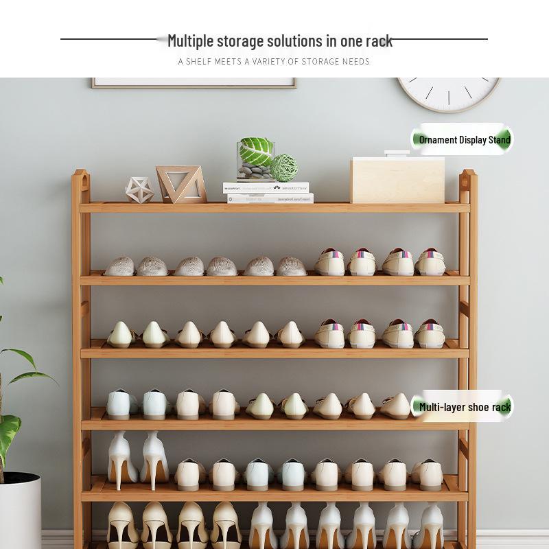 Camphor Bamboo Multi-layer Shoe Rack - Space-saving Floor Storage Cabinet for Dormitory Entrance