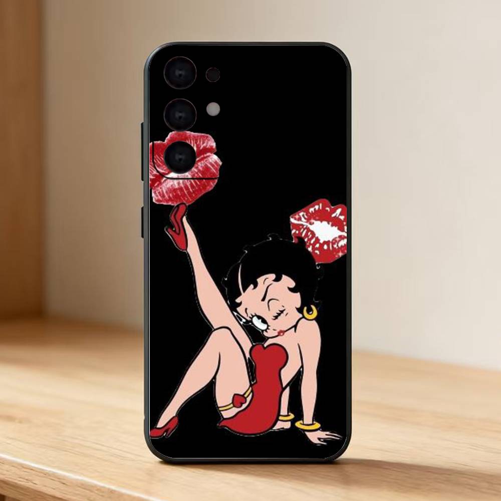 

R Bettys Cute t Boops Phone Case For Samsung S25,24,23,22,30,21,10,9,Ultra,Plus,Lite Soft Black Case Samsung S20fe