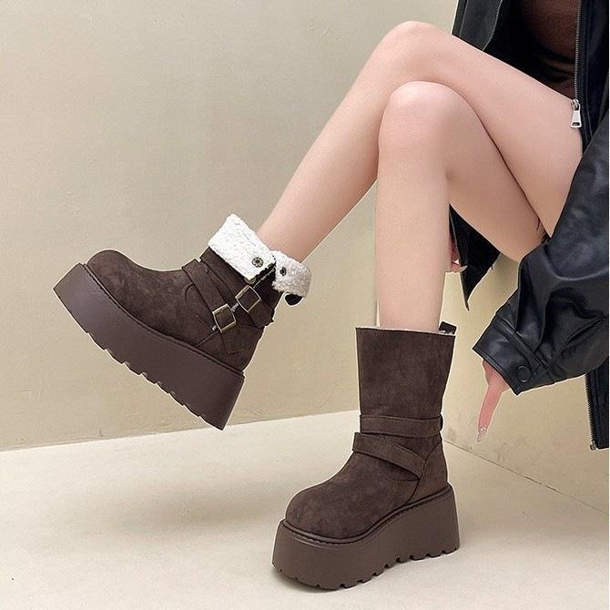 

Two wear velvet thickened thermal cotton shoes, new winter fashion boots, thick-soled snow boots 35 темно-коричневого
