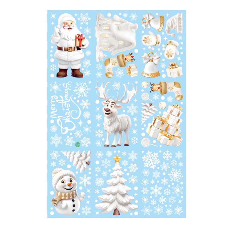 Christmas Snowflake and Reindeer Wall & Window Stickers - Static Santa Claus Decor for Refrigerator and Shops