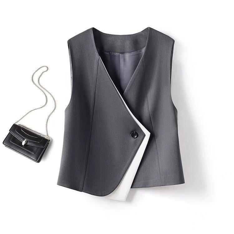 

Необычный жилет от костюма женский без рукавов весенне-осенний для многослойности офисный профессиональный элегантный жилет S серый
