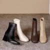 Fashion Fashionable  Skin Short Boots Women's Chunky High Heels Side Zipper All-Match Winter Boot Korean Style Flat Booties