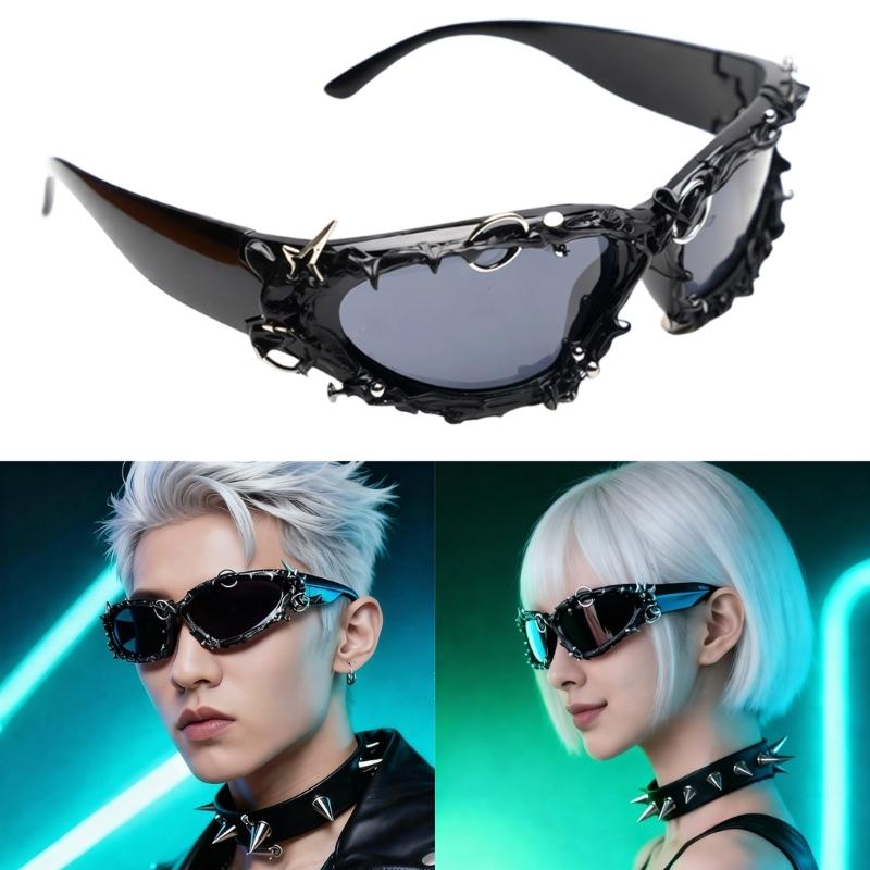 Handcrafts Gothic Sunglasses with Comfortable PC Frame Cosplay Punk Eyewears for Social Occasion Men Women Accessories