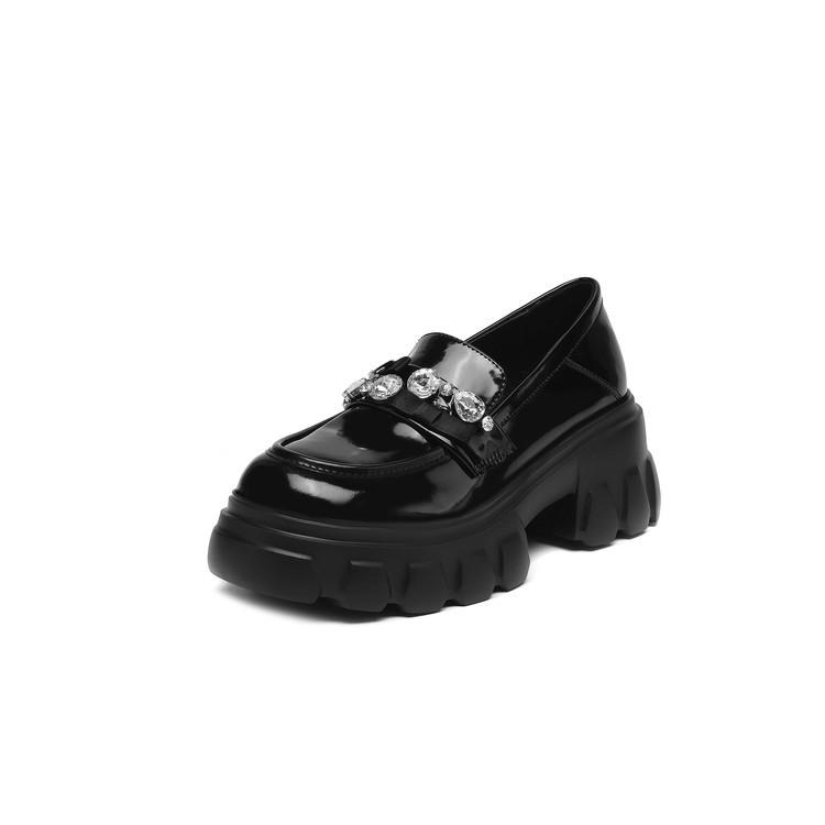 Handmade women's shoes leather high-heeled loafers platform-soled foreign style versatile Japanese round head heightening single shoes women's new m