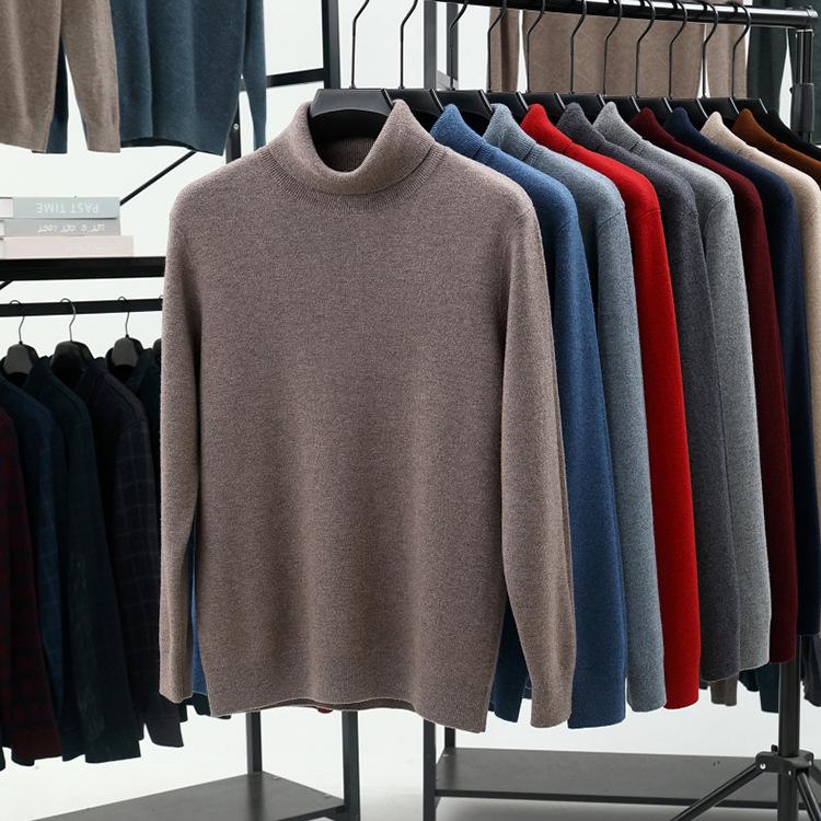 Men's 100% Pure Wool High Neck Loose Sweater - Warm, Thick Autumn/Winter Base Layer 