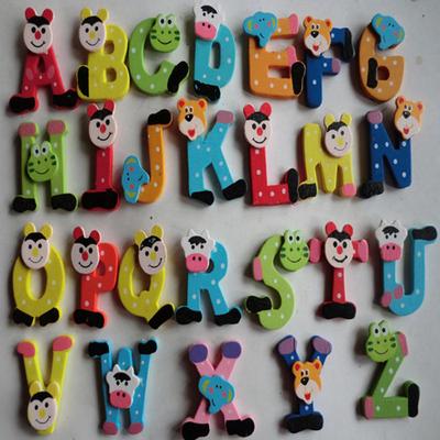 26pcs Wooden Cartoon Alphabet Magnets Child Educational Toy