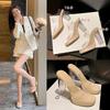 High heels women's summer new waterproof table word belt not tired feet thick heel crystal slippers women's sandals women's shoes