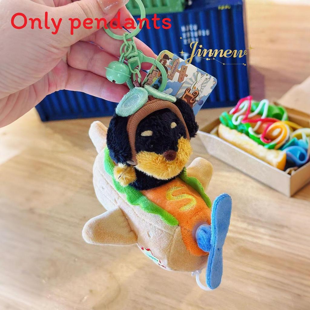 

Pabaisi Dachshund Pilot Plush Keychain With Stretchable Rotating Design For Kids And Collectors Black