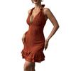 European beautiful women's summer suspender tight mini dress sexy deep V pleated party dress