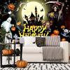 2D Happy Halloween Backdrop with Grim Reaper and Pumpkins Photography Banner