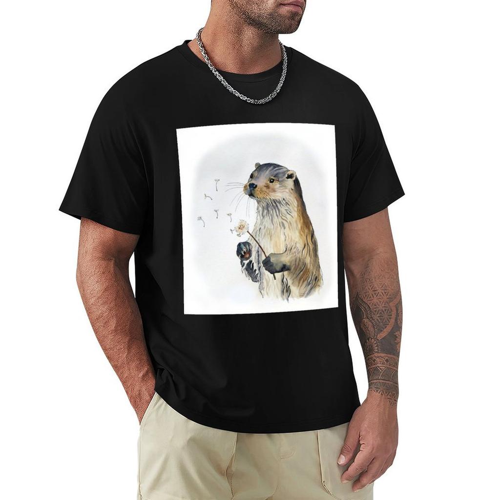 Wishing Otter T-Shirt Anime Clothes Customs Design Your Own Oversizeds T Shirts for Men Cotton