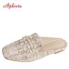 Fashion Aphixta 2025 New Summer Pearl Women Slides Ladies Shoes Flat Heel Cool Fashion Bow Fabrics Footwear Slippers Plus Big Size 43