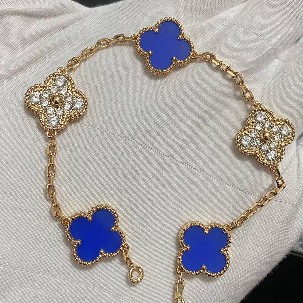 Nuova Versione Bracciale Quadrifoglio Cinque Fiori Agata Rossa Naturale Madreperla Bianca Bracciale da Donna Bracciale Laser