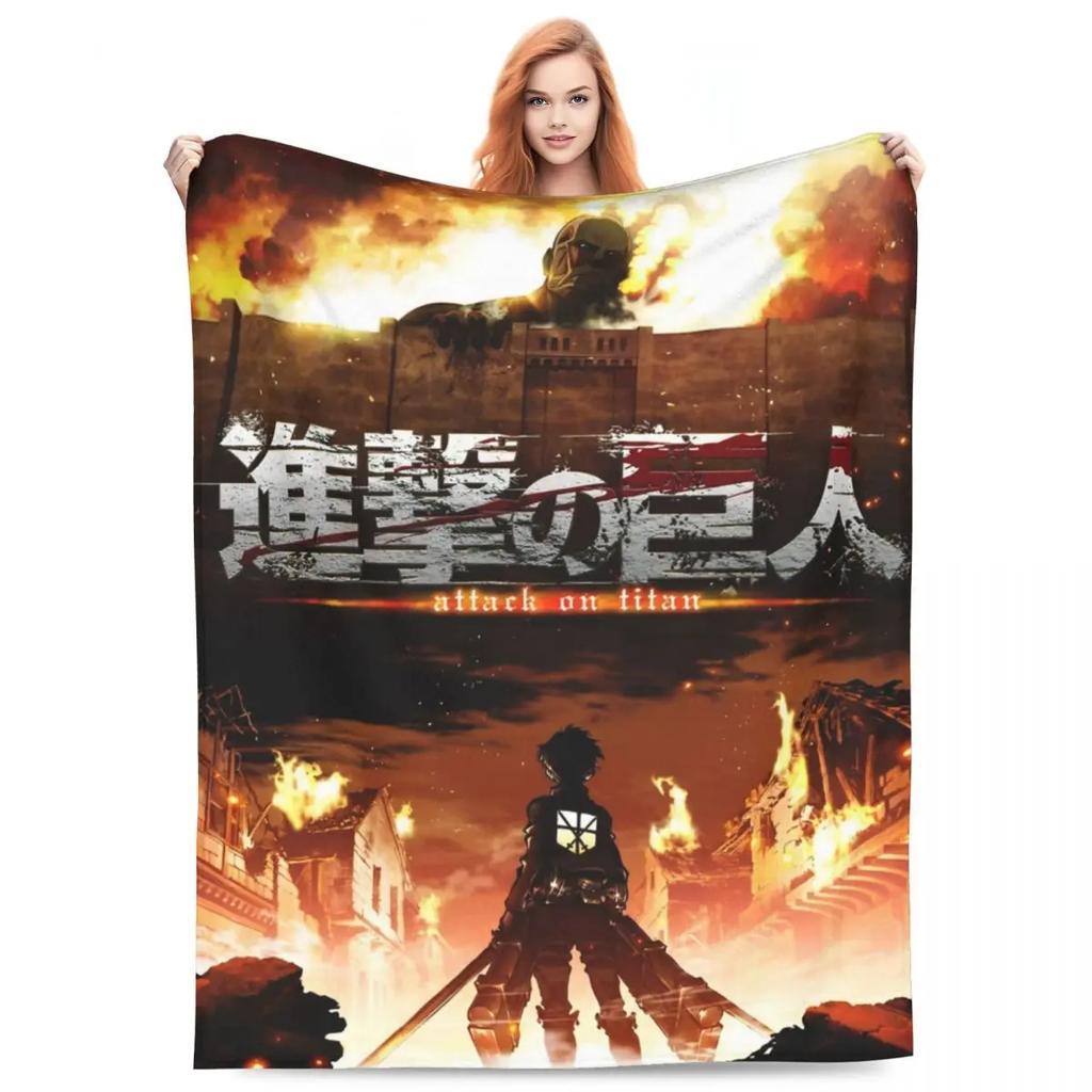 Attack On Titan Anime Manga Fleece Throw Blankets Action Blanket for Bedding Travel Lightweight Thin Bedroom Quilt
