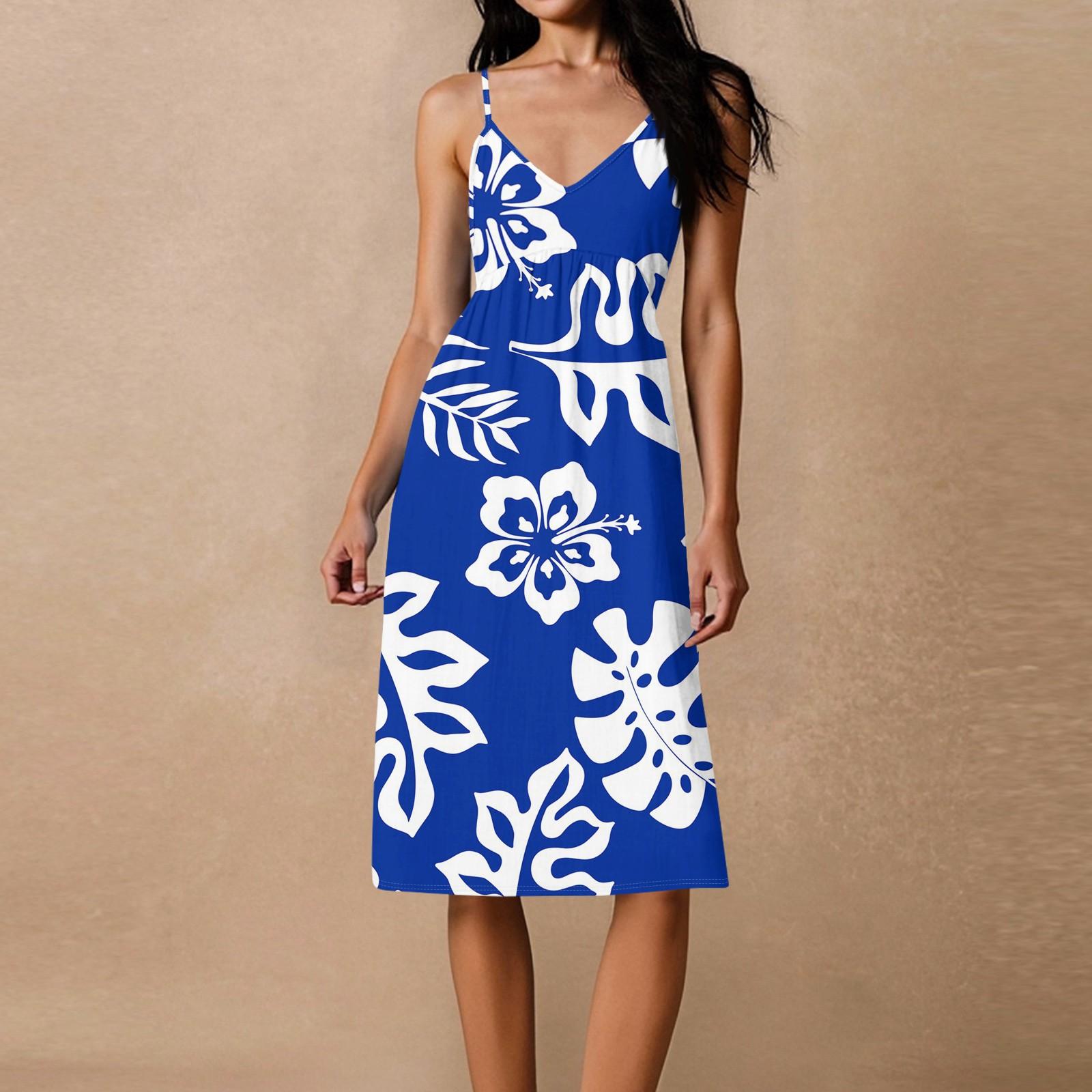 

Женское свободное повседневное пляжное праздничное платье-сарафан на тонких бретельках с открытой спиной и бантом M синий