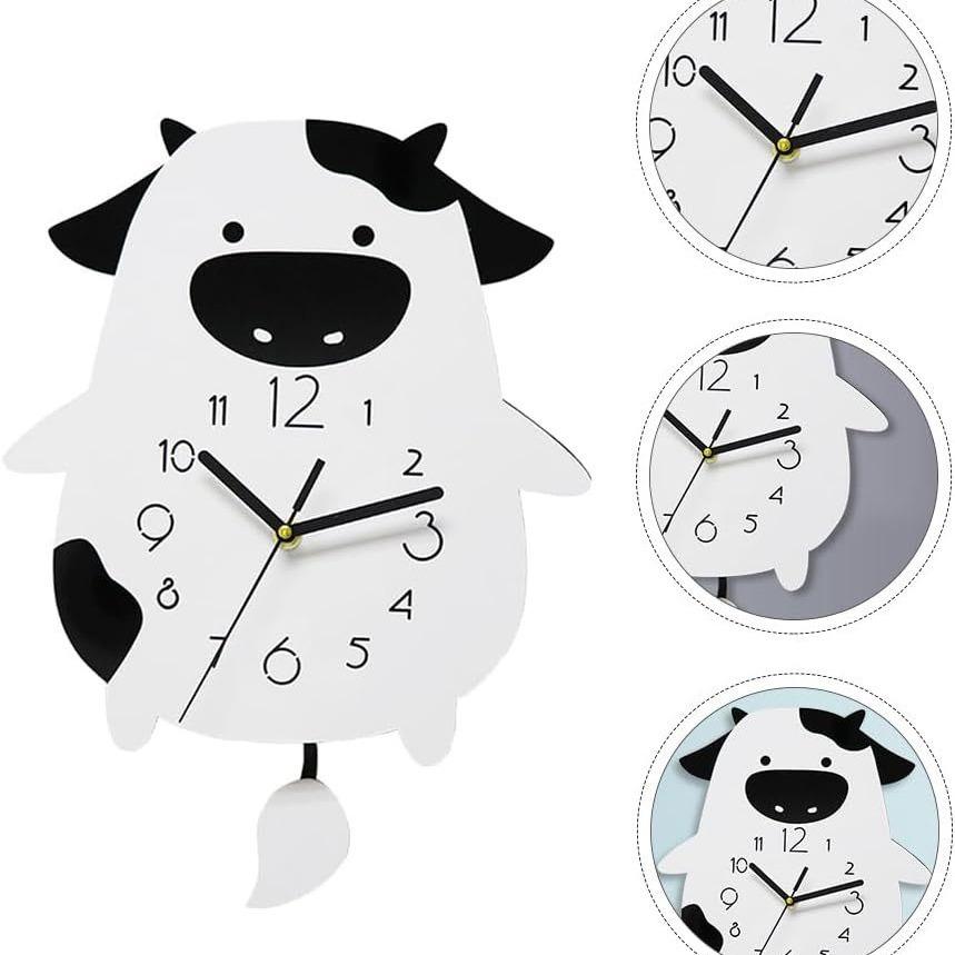 Cartoon Cow Acrylic Swinging Wall Clock - Silent Creative Decor