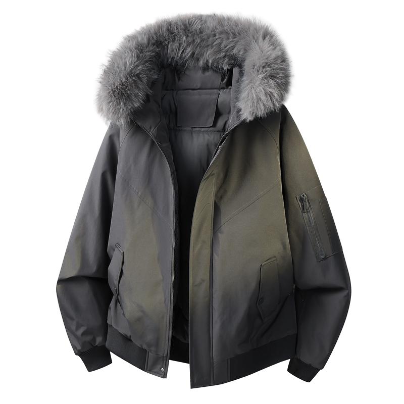 Hooded Cotton Jacket Men's Fur Collar Cotton Jacket Men's Hooded Workwear Jacket Men's Winter Fleece Jacket