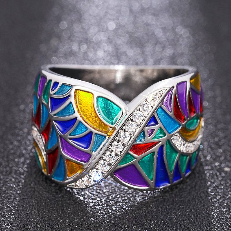 Huitan Colorful Women Ring Inlaid Shining Cubic Zirconia for Party Daily Trendy Finger Accessories Versatile Graceful Zircon 6
