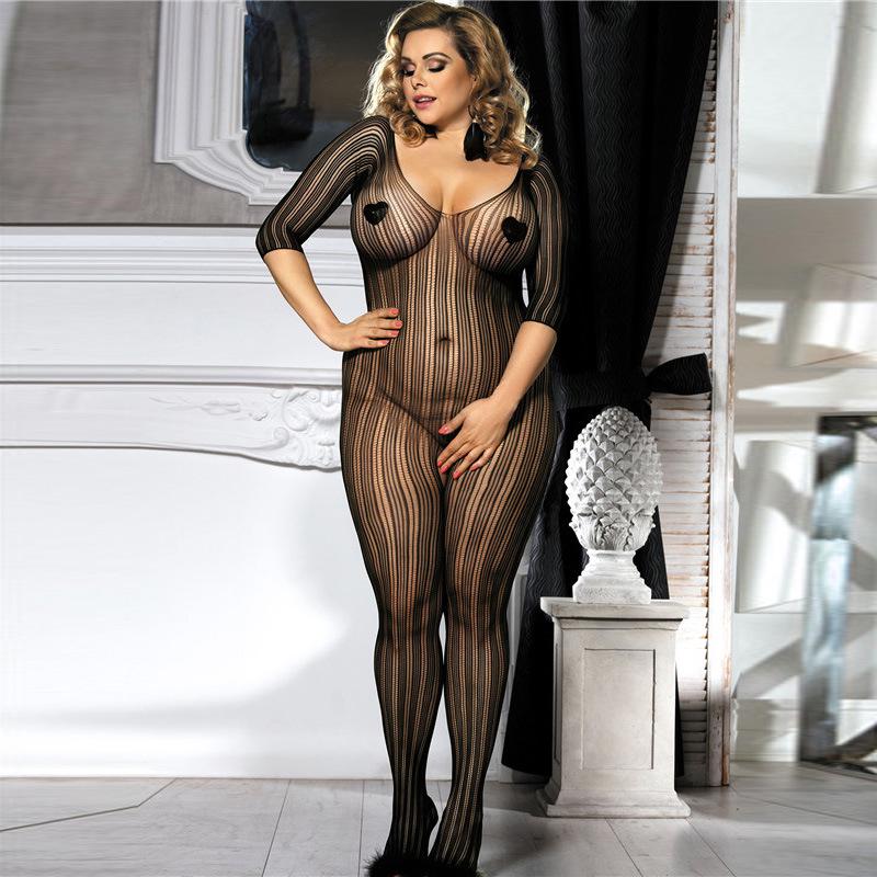 European & American Vertical Stripe Open Crotch Bodysuit - Quick Release Erotic Lingerie