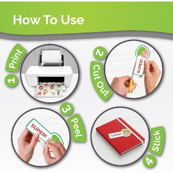 Premium Printable Vinyl Sticker Paper for Inkjet Printer - 34 Sheets Self-Adhesive Sheets Matte White Waterproof, Dries Quickly Vivid Colors, Holds