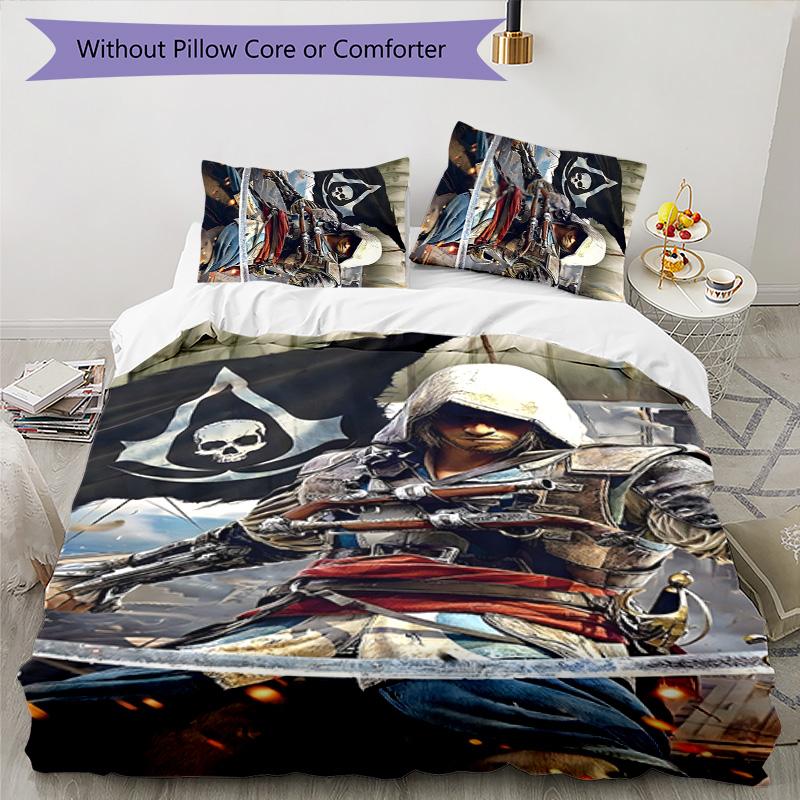 3er Set Bettwäsche mit Assassin's Creed Design - HD-bedruckte Bettwäsche mit 1 Bettbezug und 2 Kissenbezügen - Perfekt für Zuhause und Wohnheim-Dekoration