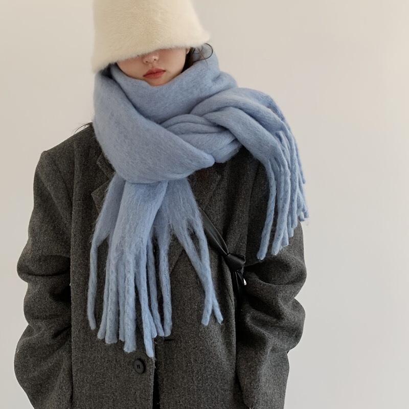 Korean Style Thickened Solid Color Scarf for Women, Autumn/Winter 2025 - Versatile, Warm Shawl for Students