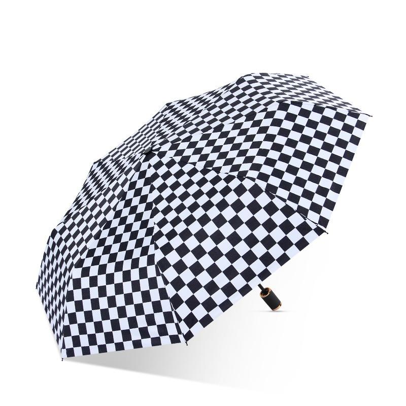 Vintage Automatic Checkerboard Umbrella Vinyl Sunscreen Parasol Parasol Plenty