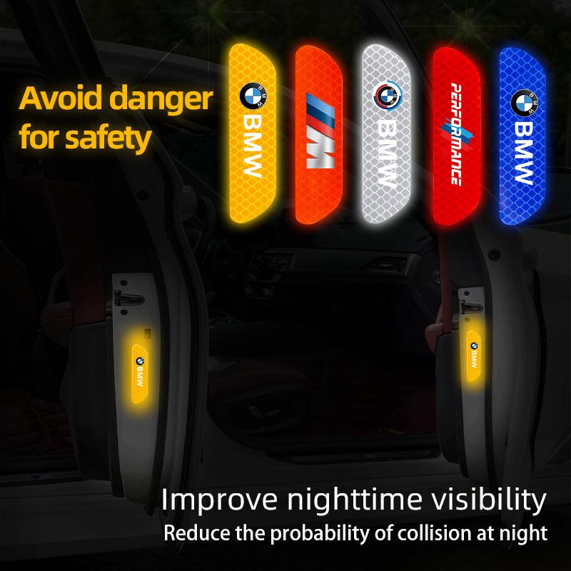 4Pcs Car Door Warning Sticker Night Reflective Decal For BMW E46 E90 E60 F30 F10 E39 E36 F20 G20 G30 E92 E87 E91 X5 E70 F11 E30 YF6
