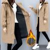 Trench Coats Women Autumn Winter Hooded Drawstring Pocket Zipper Long Outwear Plus Size Elegant Ladies Thicken Windbreaker Coats