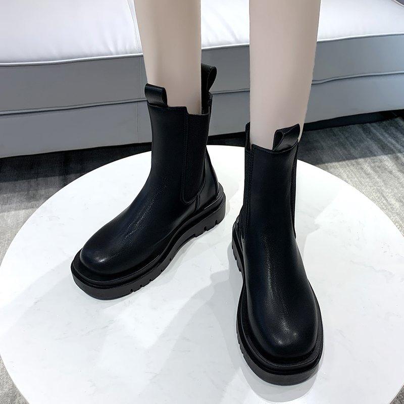 

Зимние женские сапоги высокого качества 2024 года, модные, горячо продаваемые, с круглым носком, однотонные, на среднем каблуке, сапоги-чулки до середины икры 35