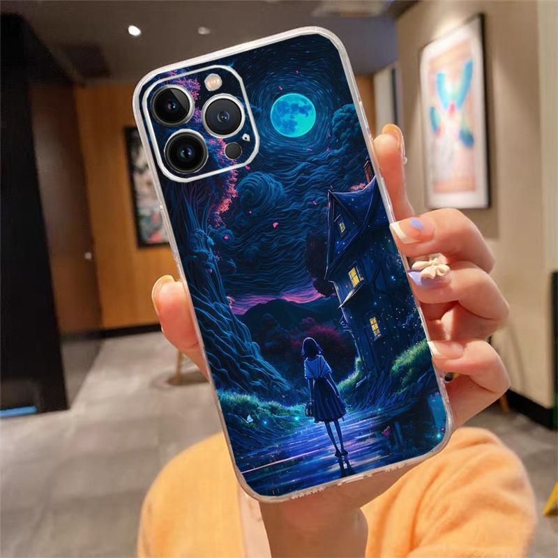 Phone Case For Iphone 17 Pro Max Air 16 15 14 13 Pro Max 15 16 Pro 15Plus Moon Night Planet Girl