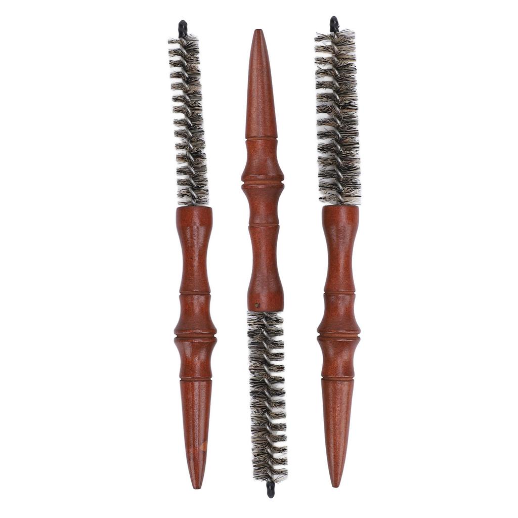 3 Pcs Round Comb for Thin Hair Wooden Handle Hair Styling Spiral Comb Portable Mini Roller Quiff Brush