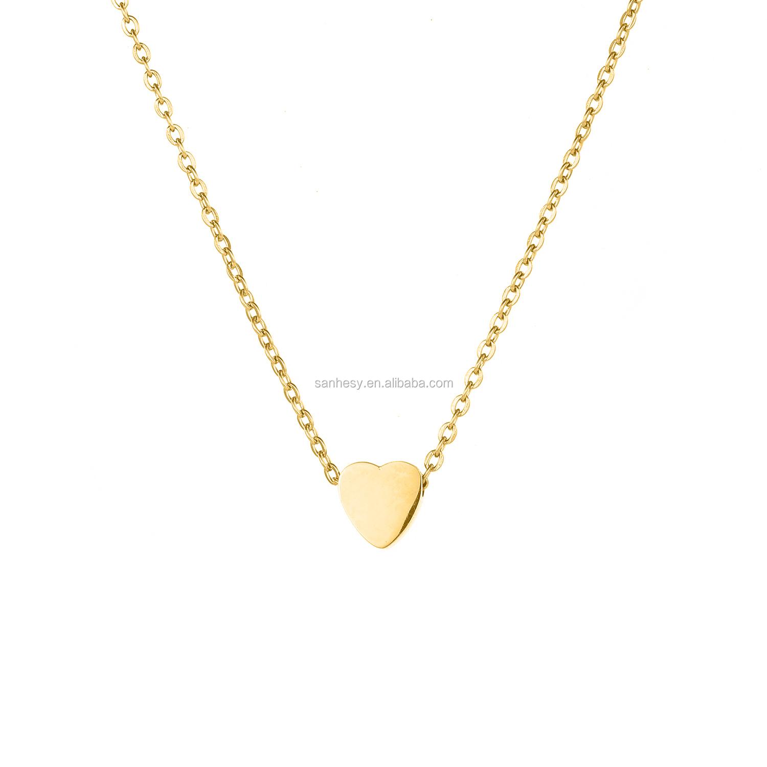Stainless Steel Gold Plated Heart Pendant Choker Necklace Trendy Gift 38+5cm&necklace
