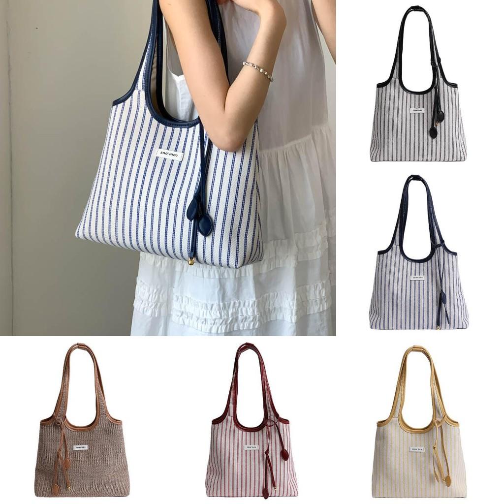 Stripes Fashion Women Large Bag Magnetic Closure Inner Compartments Work School