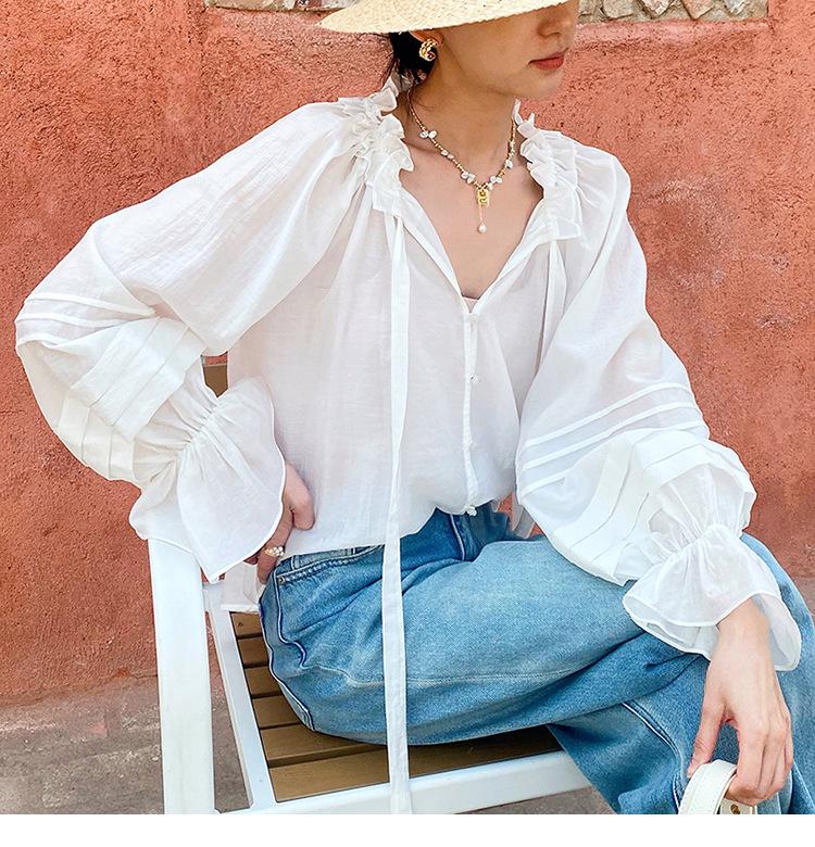 Spring 2026 Women s Elegant French Long Sleeve Shirt - European & American Style, Socialite Design, White. S