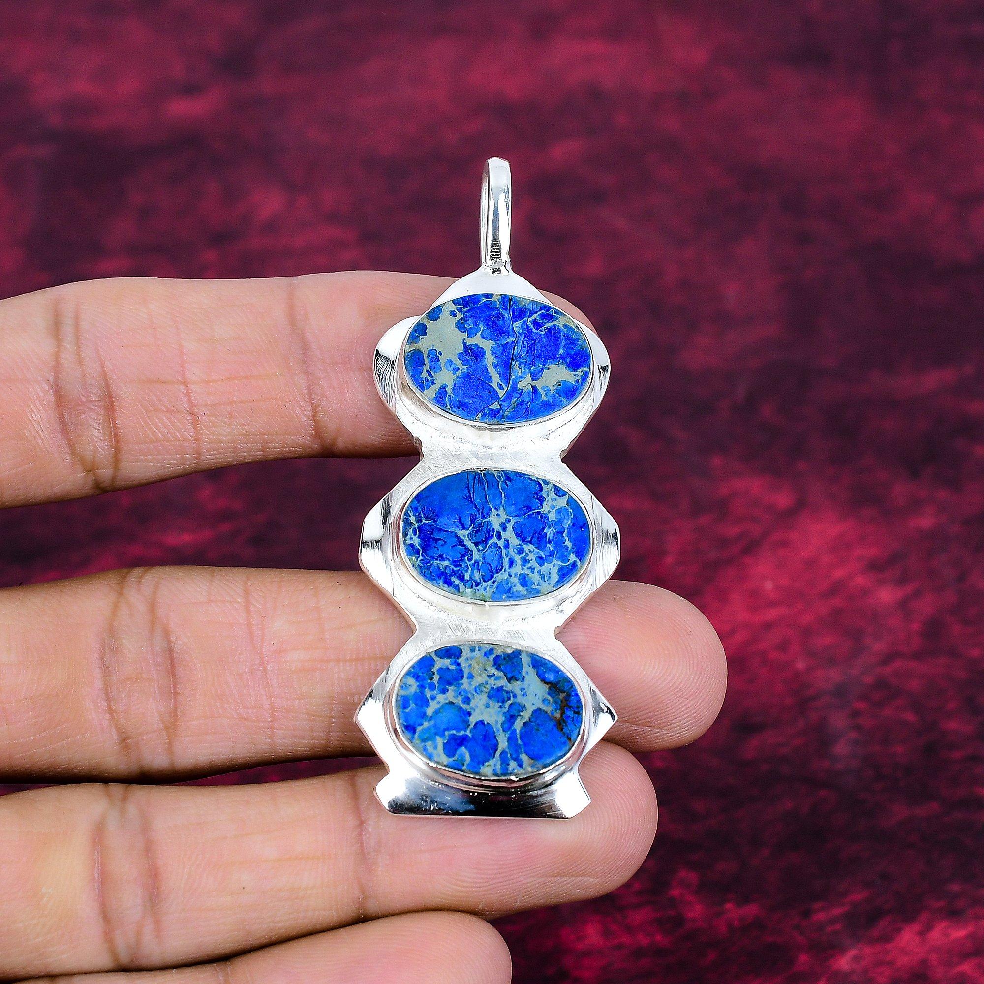 

Blue Sea Sediment Jasper 925 Solid Sterling Silver Pendant, Handmade Gemstone Pendant Jewelry, Gifts For Wife Brand New Pendant 2.17 Inches