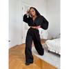 Womens Cropped Hooded Sweatshirt High-Waisted Pants Set Streetwear Outfit Winter Casual Wear