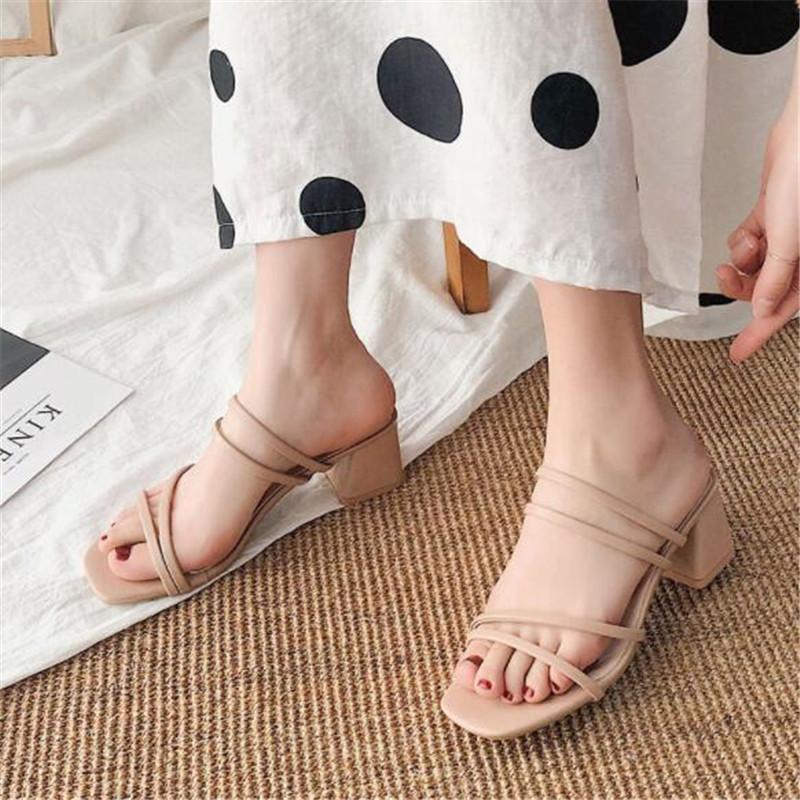 Mode Damen Sandalen Print Riemchen Mules Absatz Sandalen Hausschuhe Damen High Heels Flip Flops Eckige Zehen Pantoletten Partyschuhe Frau