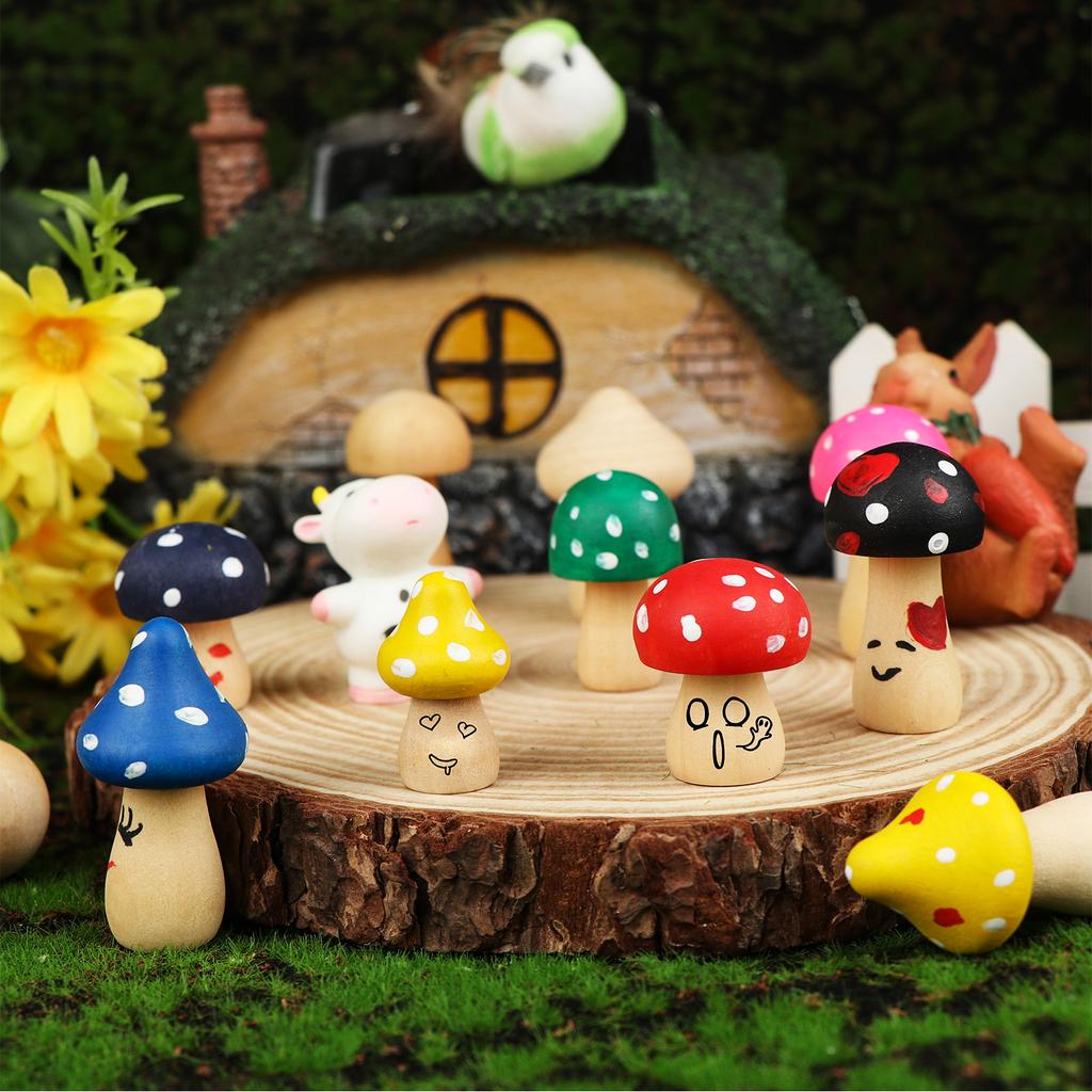 48-Piece 6 Different Sizes And Cute Shapes Diy Wooden Mushroom Set