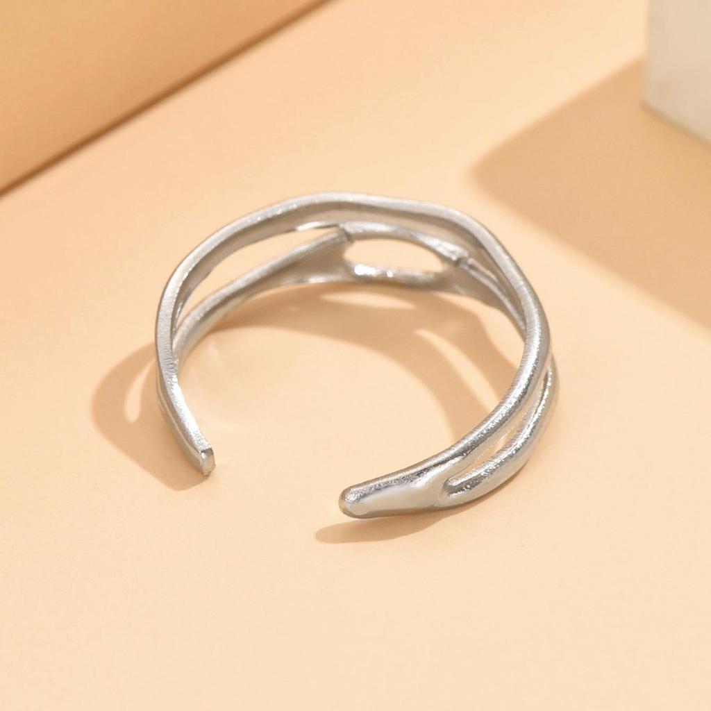 Cross-border Irregular Shaped Hollow Stainless Steel Adjustable Gold Plated Ring