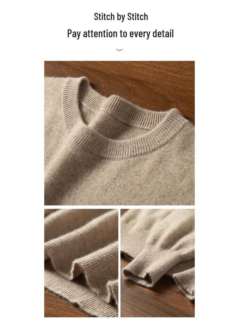 Men's 100% Pure Cashmere Pullover Sweater - Round Neck, Loose Fit, Thick & Warm for Autumn/Winter