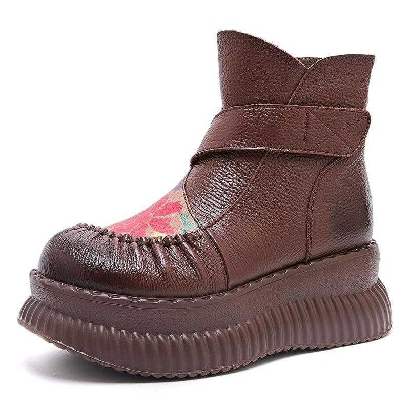 Fashion GKTINOO Handmade Ankle Boots Platform Women Genuine Cow Leather Short Boots Round Toe Height Increasing Thick Sole Ladies Shoes